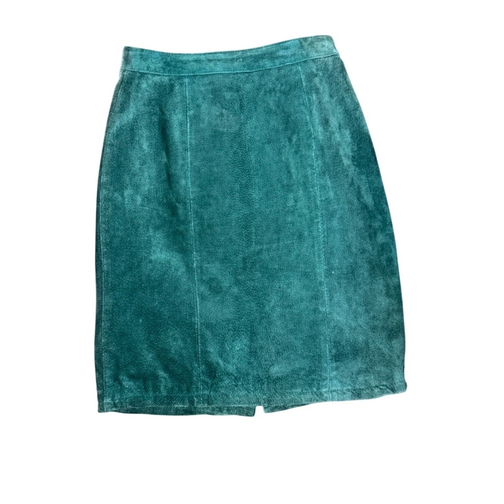 Global Identity G-III Suede Pencil Skirt 3/4 Green Excellent Vintage High Waist